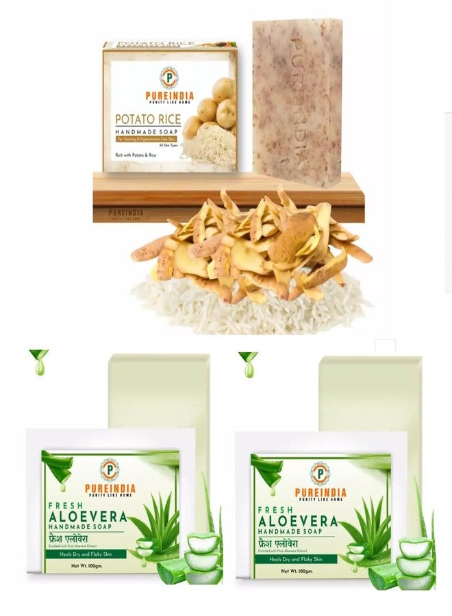 Pureindia Handmade Potato Rice Soap Pack Of-1 & Alovera Soap Pack Of 2 | All Skin Type Soap - Image 2