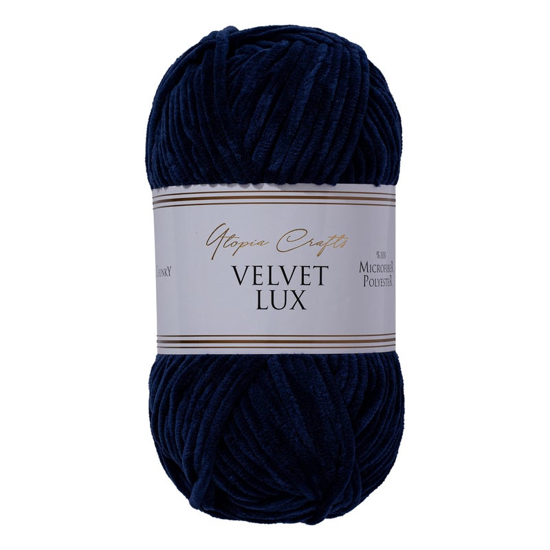 Utopia Crafts Velvet Lux Chenille Super Soft Chunky Yarn for Knitting and Crochet 100g  110m Midnight Blue