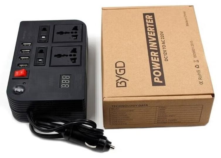 BYGD 300W Power Inverter Car Charger Adapter 12V to 220V AC Converter for Car, Travel, Home Use, USB Charging Ports for Laptop, Mobile, GPS, and More – Compact & Efficient Car Power Supply. - Image 1