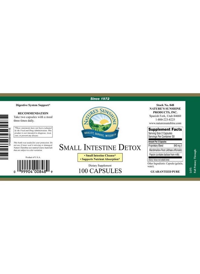 NATURE'S SUNSHINE Nature's Sunshine Small Intestine Detox, 100 Capsules | Natural Formula Soothes Digestive Tissue and Helps with the Breakdown of Proteins  - Image 2