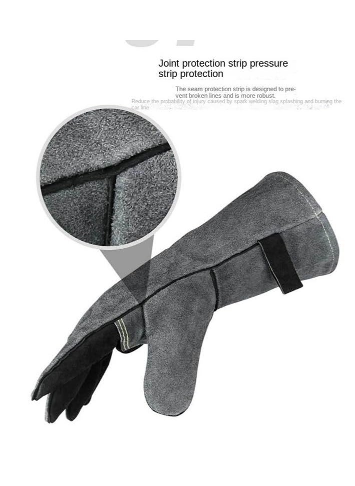 Excefore - Resistant Oven Gloves Mitts, 932℉/500℃ Heat Resistant Pizza Oven Mitts, for Grill Heat Insulation Leather Forging Welding Gloves, for Cooking, Kitchen, Camping, Fireplace, Grilling (Black-16inch) - Image 1
