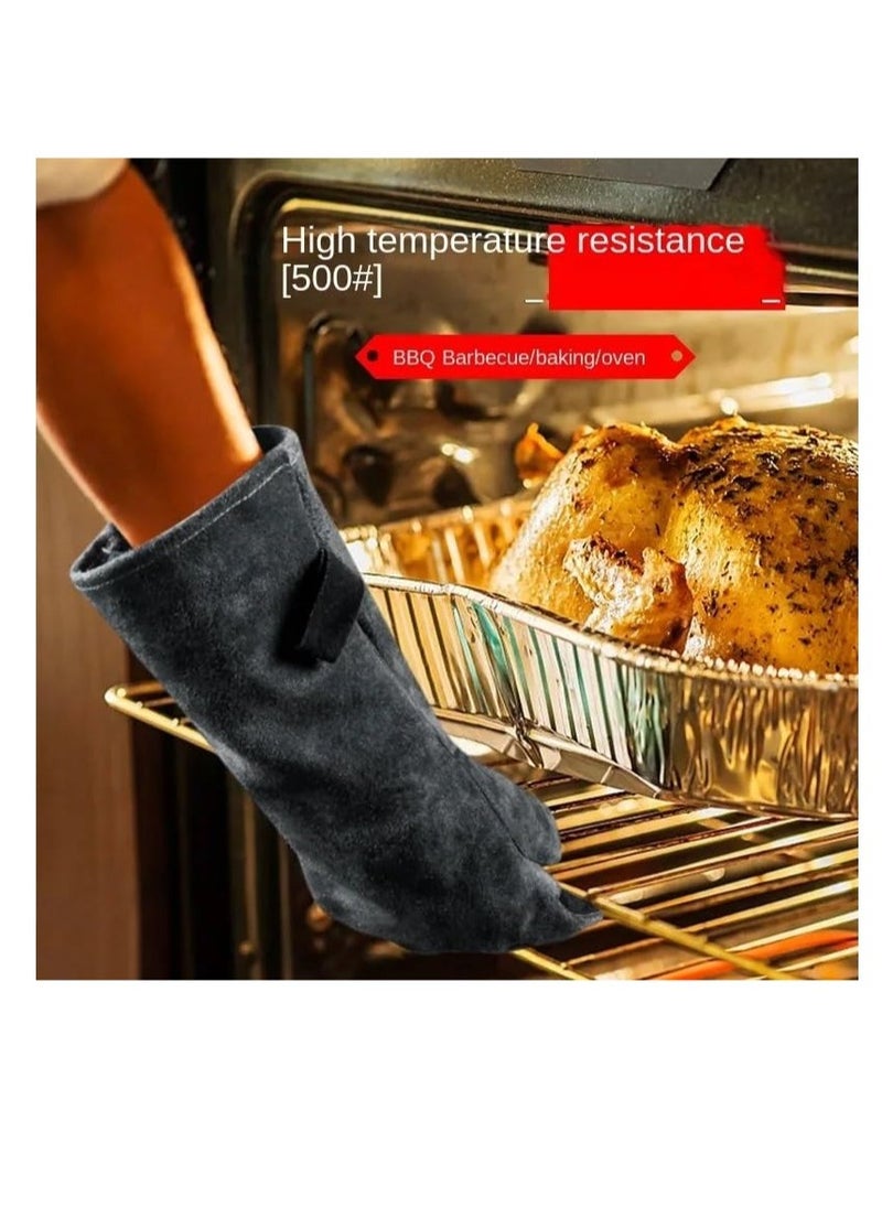 Excefore - Resistant Oven Gloves Mitts, 932℉/500℃ Heat Resistant Pizza Oven Mitts, for Grill Heat Insulation Leather Forging Welding Gloves, for Cooking, Kitchen, Camping, Fireplace, Grilling (Black-16inch) - Image 1