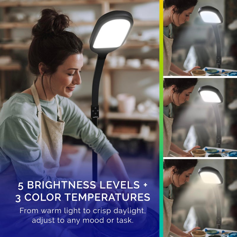 Verilux SmartLight Full Spectrum LED Modern Floor Lamp with Adjustable Brightness, Flexible Gooseneck and Easy Controls - Reduces Eye Strain and Fatigue - Ideal for Reading, Artists, Craft (Black) - Image 4