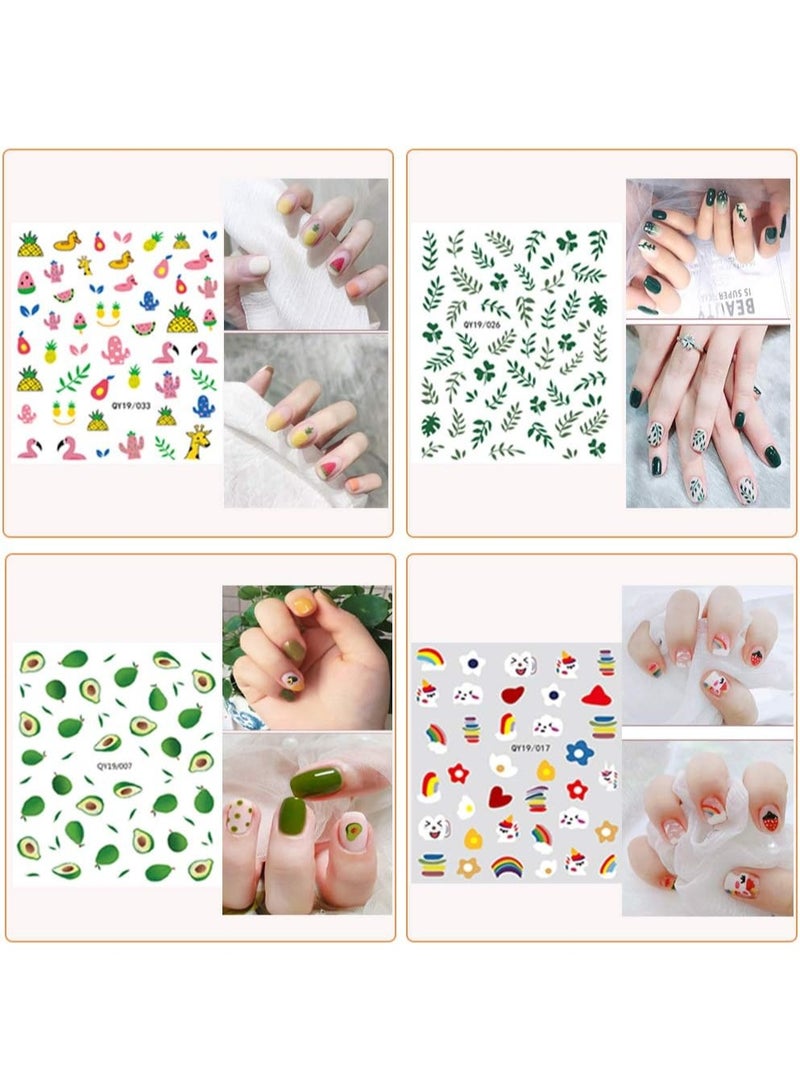 IHUKEIT Nail Stickers for Women and Little Girls - 12 Sheets 3D Self-Adhesive DIY Nail Art Decoration Set Including Flowers Leaves Animals Plants Fruits Nail Decals for Woman Kids Girls - Image 2