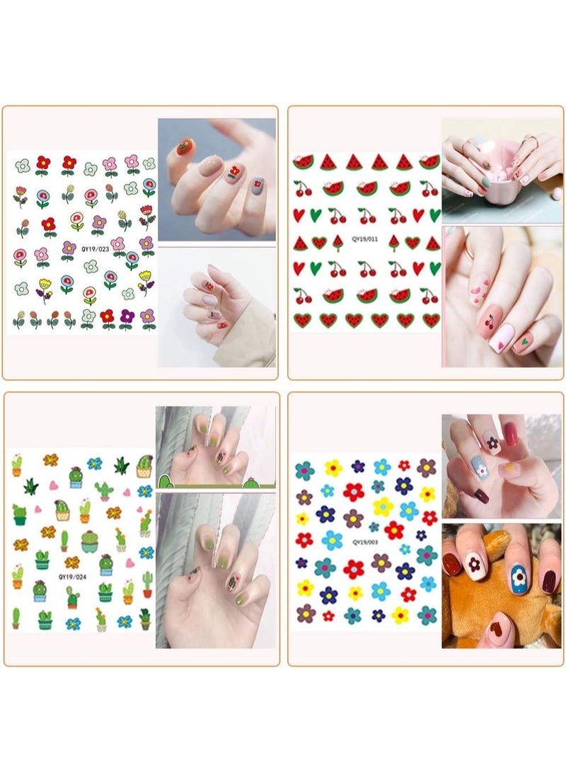 IHUKEIT Nail Stickers for Women and Little Girls - 12 Sheets 3D Self-Adhesive DIY Nail Art Decoration Set Including Flowers Leaves Animals Plants Fruits Nail Decals for Woman Kids Girls - Image 4
