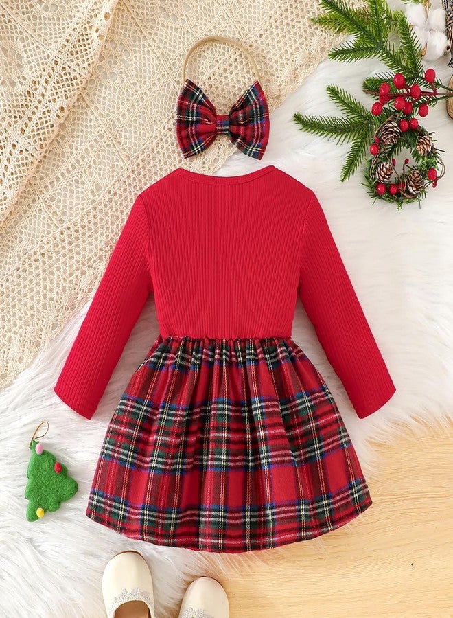 Magic Park بدلة رافلز بأكمام طويلة للبنات من ماجيك بارك 0-24 شهر، فستان رومبر مخطط مع رباط رأس (أحمر، 0-3 أشهر) - Image 3