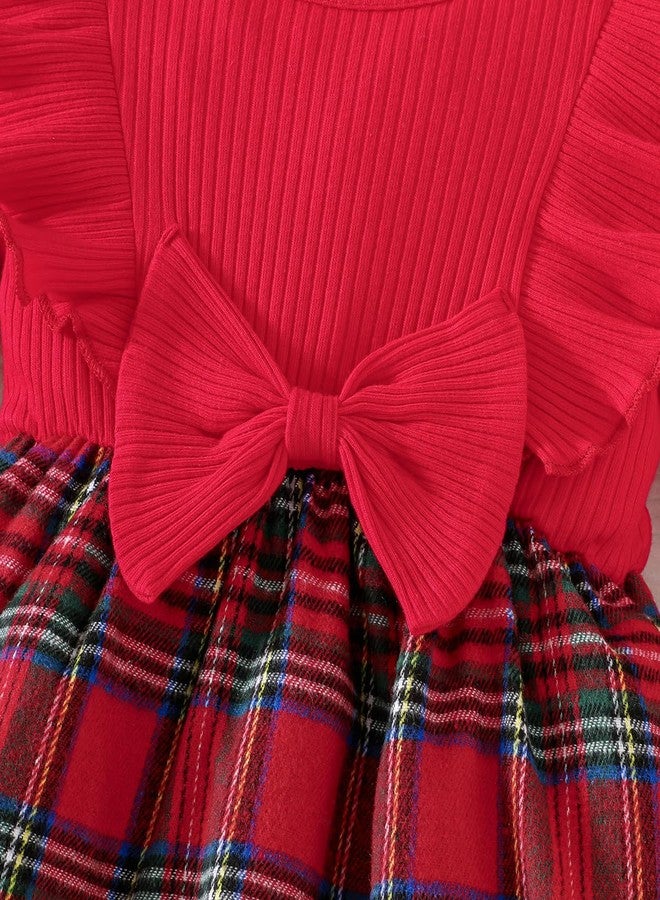 Magic Park بدلة رافلز بأكمام طويلة للبنات من ماجيك بارك 0-24 شهر، فستان رومبر مخطط مع رباط رأس (أحمر، 0-3 أشهر) - Image 5