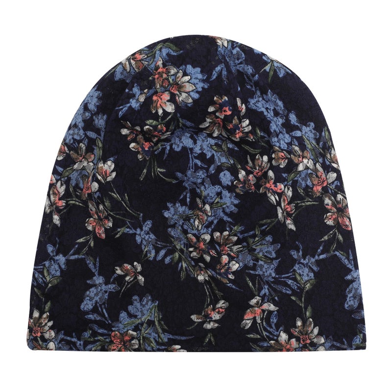 ZLYC Women Lightweight Fleece Slouchy Beanie Warm Winter Hat Chemo Headwear Cap,Flower and Butterfly Navy - Image 4
