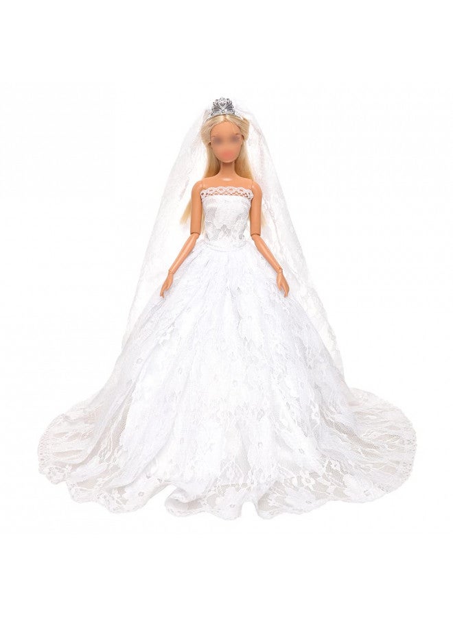 Barwa فستان زفاف أبيض من باروا مع طرحة طويلة لحفلات المساء، فستان أميرة من الدانتيل الأبيض لدمية فتاة بطول 11.5 إنش - Image 1