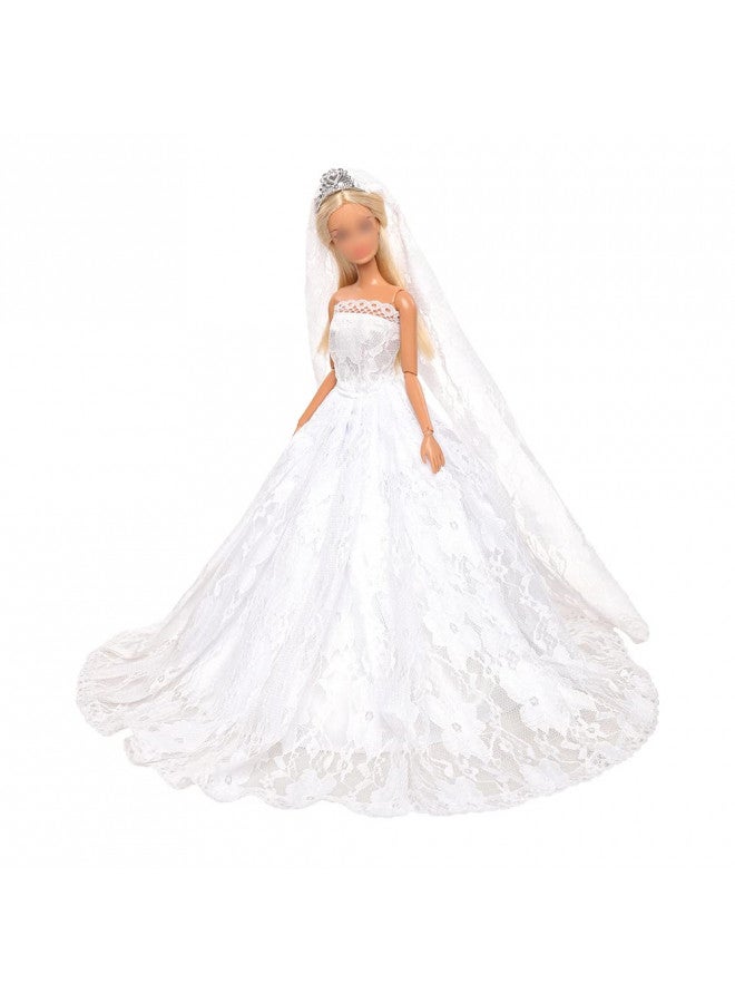 Barwa فستان زفاف أبيض من باروا مع طرحة طويلة لحفلات المساء، فستان أميرة من الدانتيل الأبيض لدمية فتاة بطول 11.5 إنش - Image 2