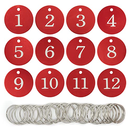StayMax Round Aluminum Engraved Number Tags Key Tags ID Tags (1-25, Red) - Image 1