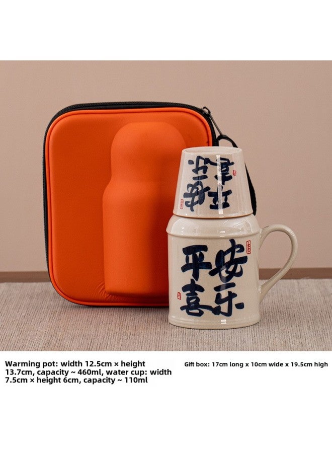 Ceramic Small Thermos Household Carry-on Vintage Cold Water Bottle To Make Tea Office Stuffy Teapot Creative Water Cup Mug-color:Peace And Joy Kettle + Tea Cup + Carrying Bag-capacity:About 460ml - Image 1
