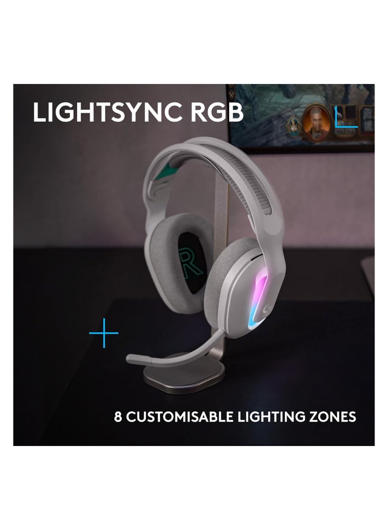 لوجيتيك سماعة رأس للألعاب G522 LIGHTSPEED اللاسلكية، LIGHTSYNC RGB، ميكروفون كامل النطاق وصوت متزامن متقدم، ثلاثي الاتصال مع LIGHTSPEED، بلوتوث، USB-A إلى USB-C للكمبيوتر - أبيض - Image 5