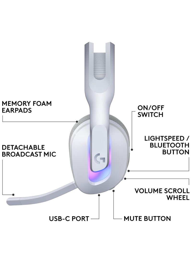 لوجيتيك سماعة رأس للألعاب G522 LIGHTSPEED اللاسلكية، LIGHTSYNC RGB، ميكروفون كامل النطاق وصوت متزامن متقدم، ثلاثي الاتصال مع LIGHTSPEED، بلوتوث، USB-A إلى USB-C للكمبيوتر - أبيض - Image 4