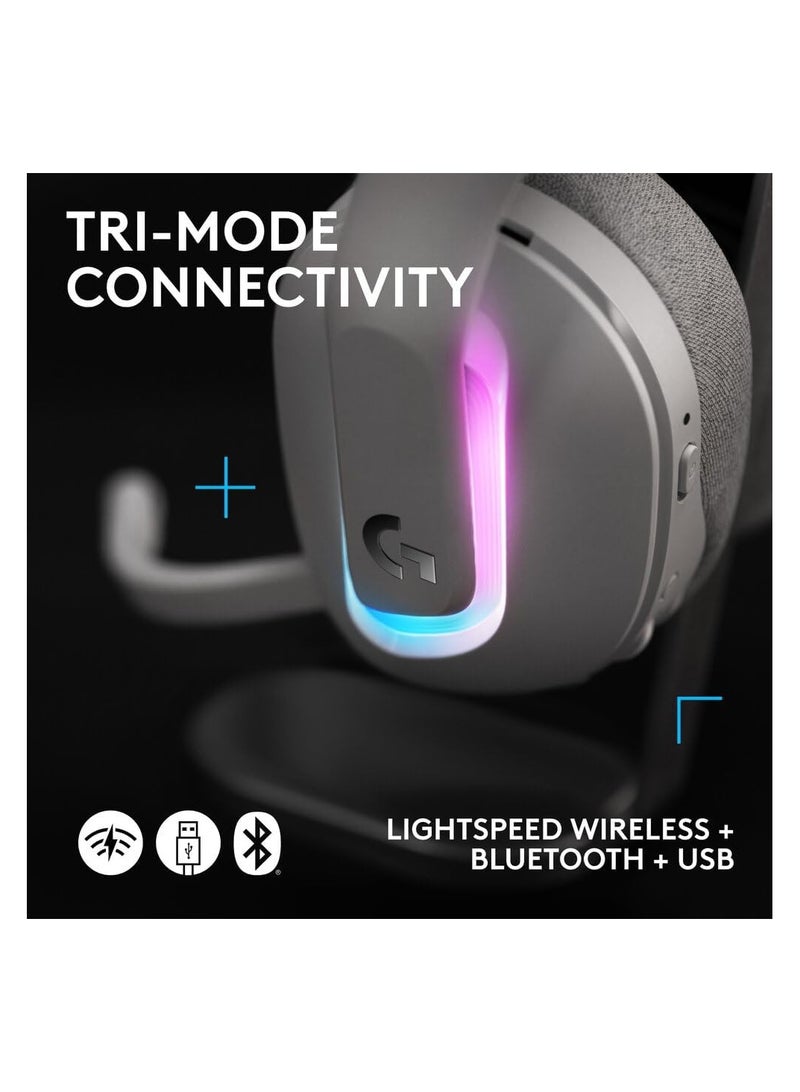 لوجيتيك سماعة رأس للألعاب G522 LIGHTSPEED اللاسلكية، LIGHTSYNC RGB، ميكروفون كامل النطاق وصوت متزامن متقدم، ثلاثي الاتصال مع LIGHTSPEED، بلوتوث، USB-A إلى USB-C للكمبيوتر - أبيض - Image 2