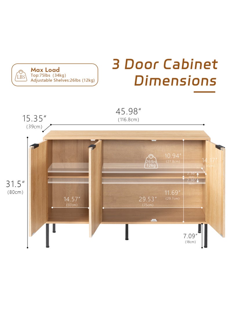 DOOHWAN 45.98" Wide Buffet Cabinet with 3 Doors & Shelves – Large Farmhouse Sideboard for Dining Room, Office Coffee Bar, Entryway, or Living Room – Fluted Accent TV Console, Hallway Storage Cabinet - Image 2