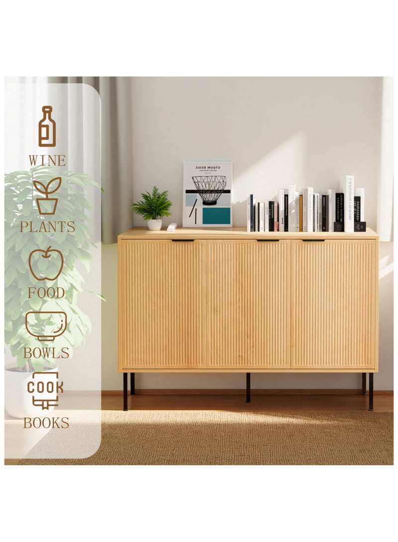 DOOHWAN 45.98" Wide Buffet Cabinet with 3 Doors & Shelves – Large Farmhouse Sideboard for Dining Room, Office Coffee Bar, Entryway, or Living Room – Fluted Accent TV Console, Hallway Storage Cabinet - Image 3