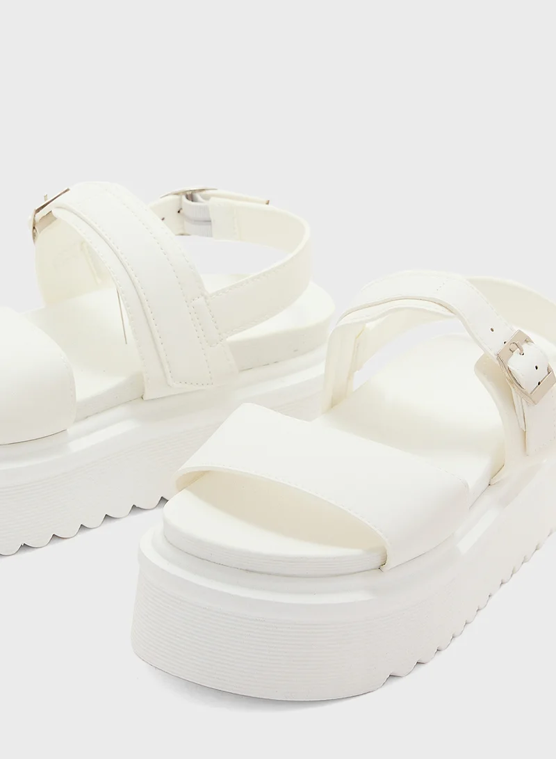 Truffle Chunky Flatform Ankle Strap  Flat Sandal