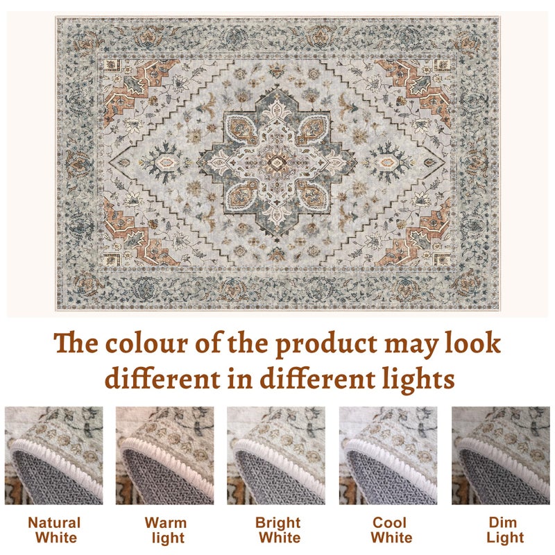 Tangsoo Vintage Small Washable Rugs for Entryway, 2x3 Rug Non Slip Grey Rug Throw Accent Indoor Front Door Distressed Door Mat, Soft Low Pile Area Rugs for Entrance Kitchen Bathroom - Image 2