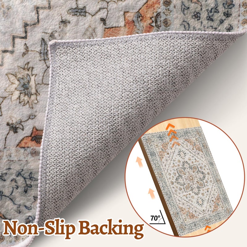 Tangsoo Vintage Small Washable Rugs for Entryway, 2x3 Rug Non Slip Grey Rug Throw Accent Indoor Front Door Distressed Door Mat, Soft Low Pile Area Rugs for Entrance Kitchen Bathroom - Image 4