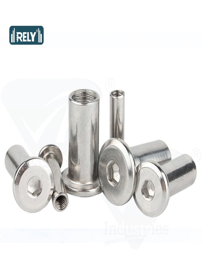 RELY+ Rely®⇒VP INDUSTRIES (Pcs-25) M8x16 mm Nickel Allen JCB Sleeve barrel nut with internal thread | Flat Head Furniture Joint Connector threaded Feasible for Insert of All M8 Thread Screw & Bolt - Image 4