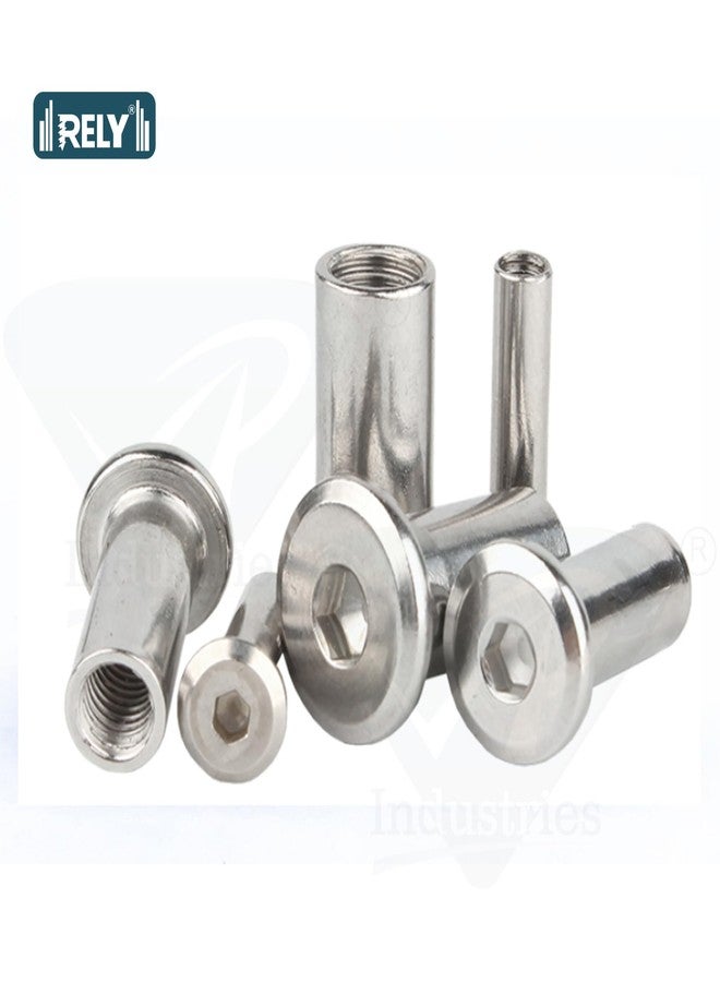RELY+ Rely®⇒VP INDUSTRIES (Pcs-25) M8x16 mm Nickel Allen JCB Sleeve barrel nut with internal thread | Flat Head Furniture Joint Connector threaded Feasible for Insert of All M8 Thread Screw & Bolt - Image 3