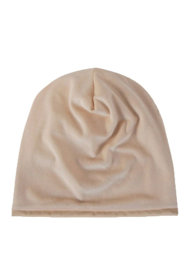 Infinity Scarf Headwear Cap Solid Color Thickened Plush Beanie Hat Khaki  - Image 2