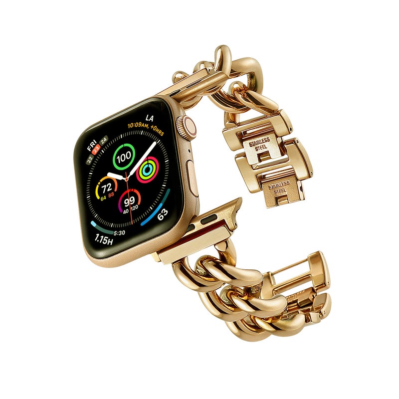 ALAMHI Cowboy Chain Apple Watch Band – Stainless Steel Metal Replacement Wristband for iWatch SE & Series 7/6/5/4/3/2/1 - Image 2