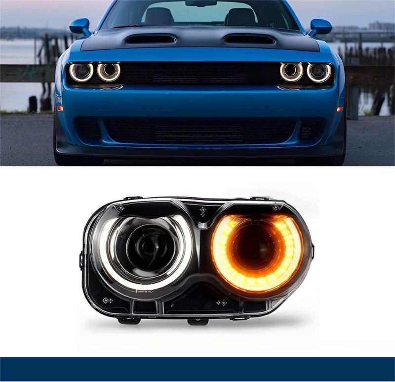 LEAVAN Headlight Assembly Fit for Dodge Challenger 2015 2016 2017 2018 2019 2020 Black Housing Halogen Headlamps With Bulb(Passenger side) - Image 1