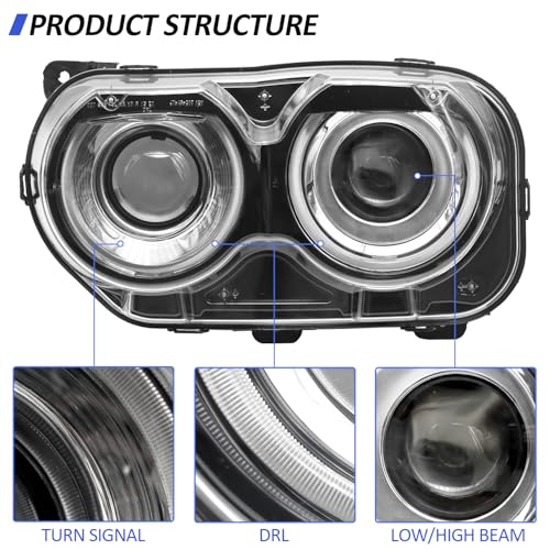 LEAVAN Headlight Assembly Fit for Dodge Challenger 2015 2016 2017 2018 2019 2020 Black Housing Halogen Headlamps With Bulb(Passenger side) - Image 2