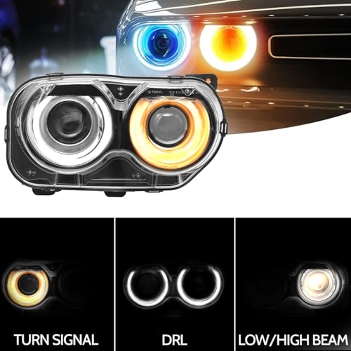 LEAVAN Headlight Assembly Fit for Dodge Challenger 2015 2016 2017 2018 2019 2020 Black Housing Halogen Headlamps With Bulb(Passenger side) - Image 4