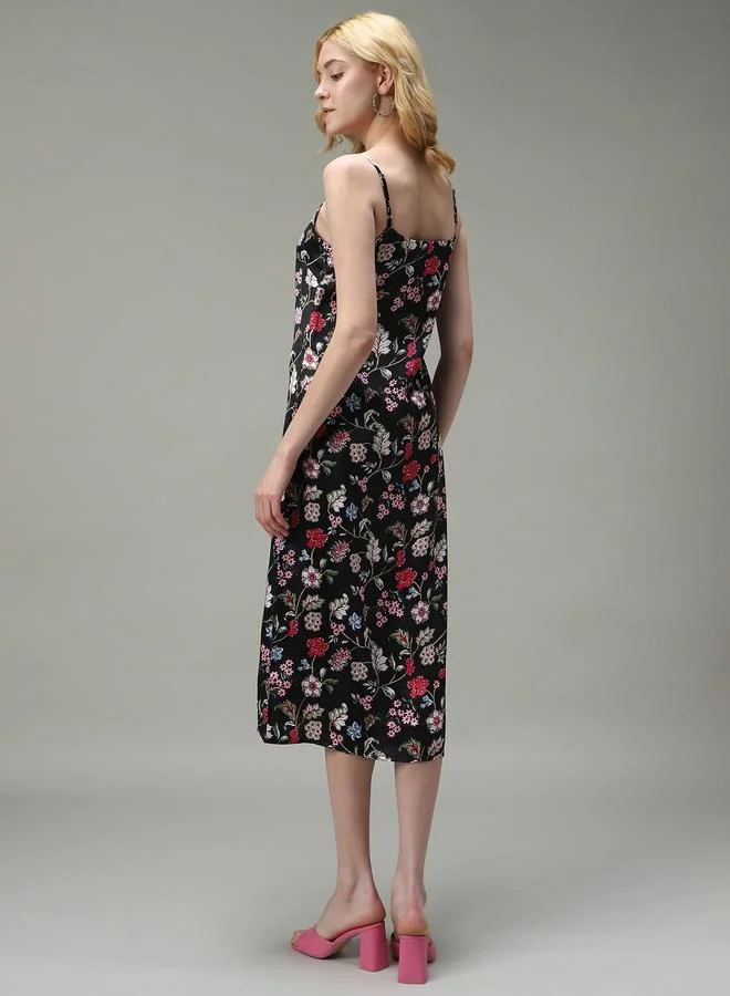 Outzidr  Multi Side Slit Satin Midi Dress for Women | Best Price UAE