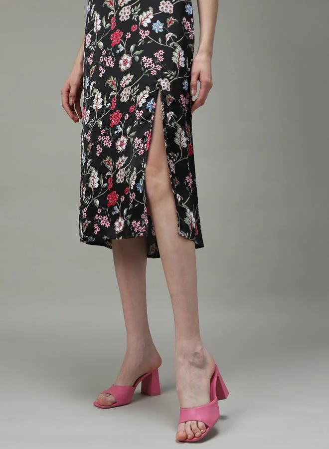 Outzidr  Multi Side Slit Satin Midi Dress for Women | Best Price UAE