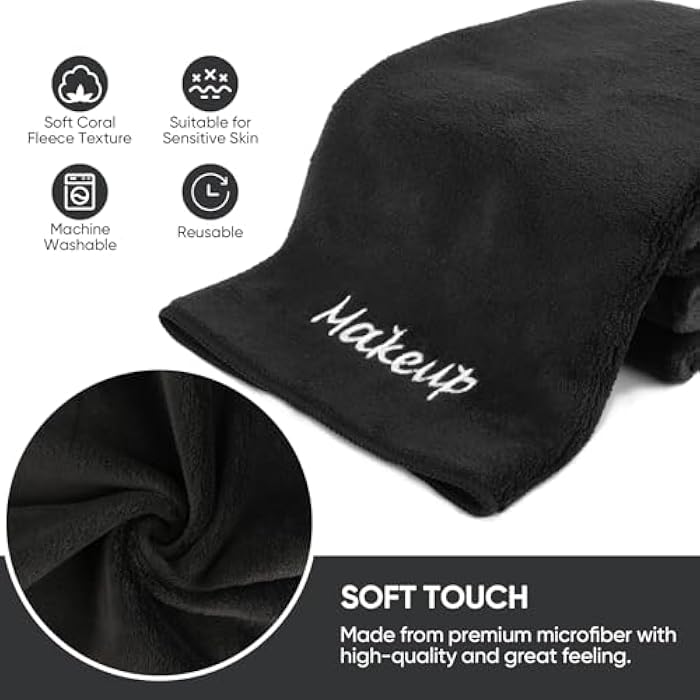UNIMADE Makeup Remover Cloth, 12 Pack Black Facial Wash Cloths, Soft Coral Fleece Microfiber Towels for Face, Hand, and Bathroom(13" x 13") - Image 3