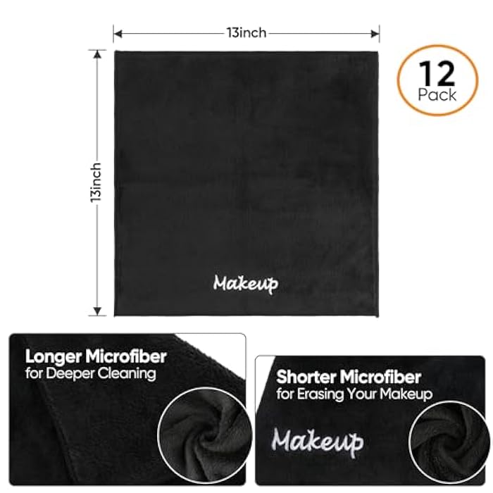 UNIMADE Makeup Remover Cloth, 12 Pack Black Facial Wash Cloths, Soft Coral Fleece Microfiber Towels for Face, Hand, and Bathroom(13" x 13") - Image 4