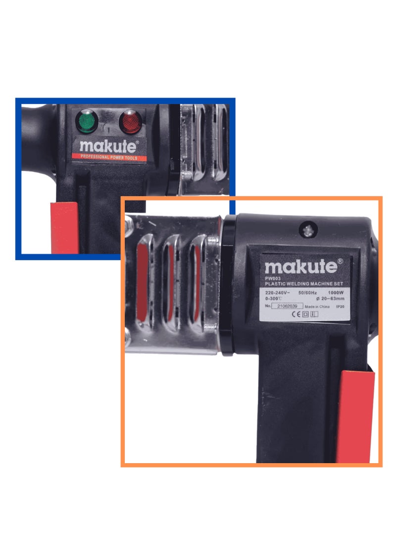 makute Plastic Welder Kit, Plastic Repair Kit, Plastic Welding Gun - 1000W, 220-240V AC, 0-300°C, 20-63mm Pipes, Durable Copper Wire Motor, Rapid Heating, Ergonomic Design, Aluminum Build, PW003 - Image 4