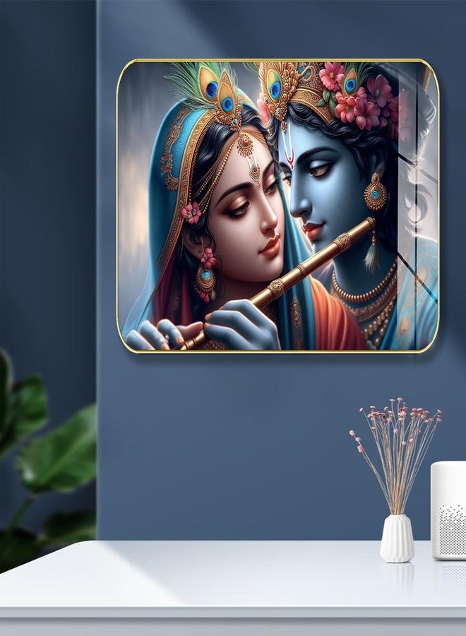 Masstone Radha Krishna Crystal Embedded High Gloss Wall Painting, Golden Slim Frame, 45x30 Cm Wall Art for Living Room, Bedroom, Office & Home Décor (CRG37) - Image 1