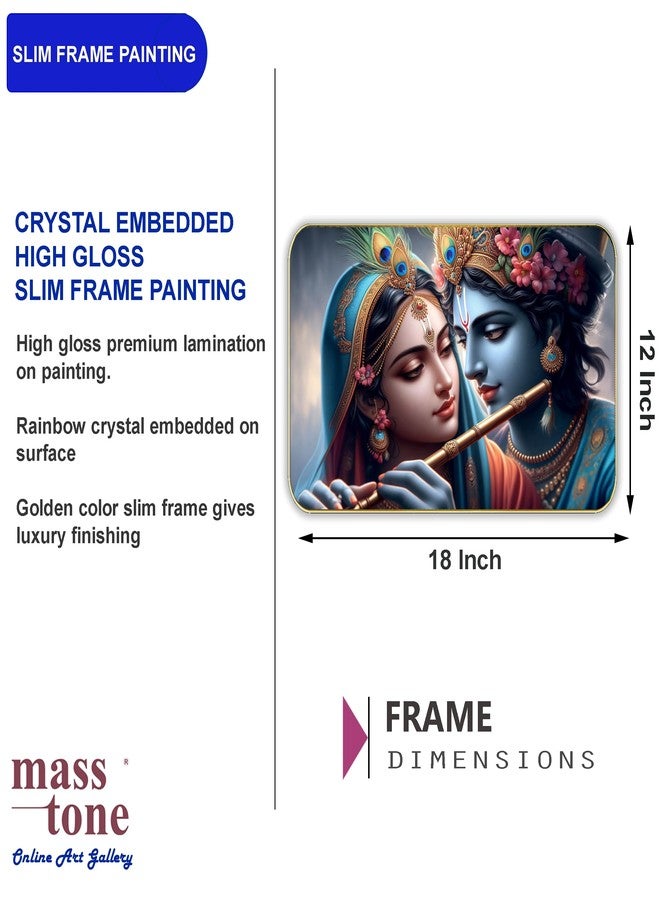 Masstone Radha Krishna Crystal Embedded High Gloss Wall Painting, Golden Slim Frame, 45x30 Cm Wall Art for Living Room, Bedroom, Office & Home Décor (CRG37) - Image 3
