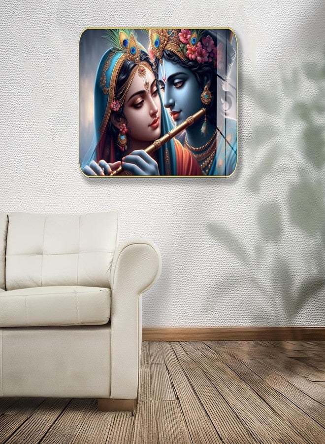 Masstone Radha Krishna Crystal Embedded High Gloss Wall Painting, Golden Slim Frame, 45x30 Cm Wall Art for Living Room, Bedroom, Office & Home Décor (CRG37) - Image 2