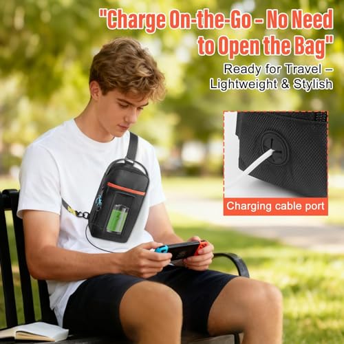 GIASSVIO Sling Crossbody Bag for Nintendo Switch 2/Steam Deck/PlayStation Portal, Large Portable Shoulder Crossbody Bag with USB Charging Port and 16 Game Card Slots,Holds Console & Accessories,Black - Image 3