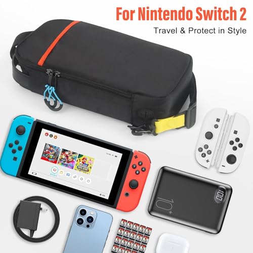 GIASSVIO Sling Crossbody Bag for Nintendo Switch 2/Steam Deck/PlayStation Portal, Large Portable Shoulder Crossbody Bag with USB Charging Port and 16 Game Card Slots,Holds Console & Accessories,Black - Image 5