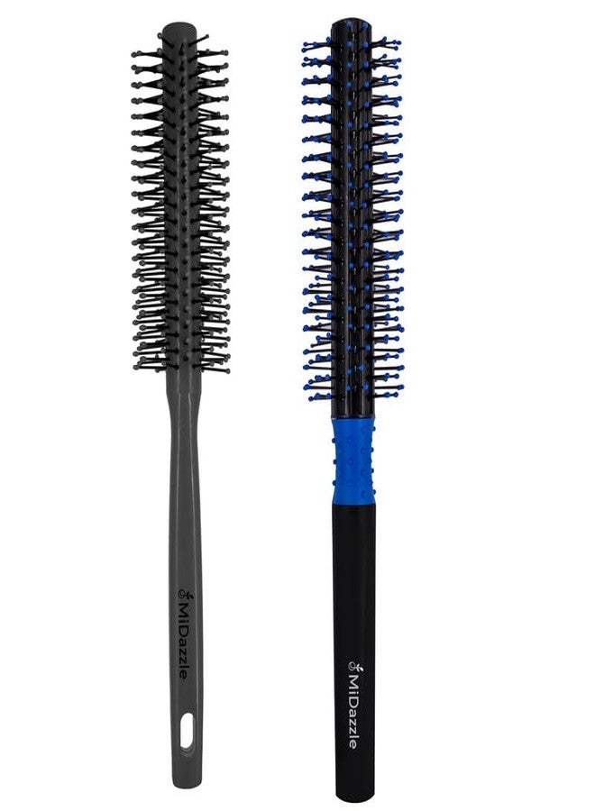 Midazzle Premium Grey Round Hair Brush (MIHB0034) With Premium Neavy Blue Round Hair Brush (MIHB0035) - Set of 2