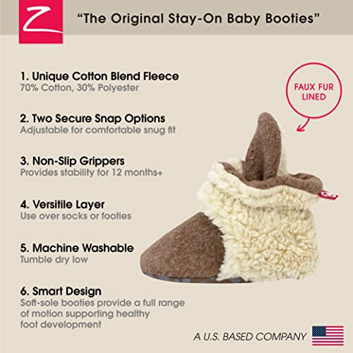 Zutano Unisex Cozie Fleece Baby Booties with Grippers, Mocha Heather Furry, 12 Months - Image 3