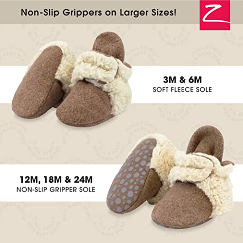 Zutano Unisex Cozie Fleece Baby Booties with Grippers, Mocha Heather Furry, 12 Months - Image 2