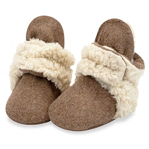 Zutano Unisex Cozie Fleece Baby Booties with Grippers, Mocha Heather Furry, 12 Months - Image 1