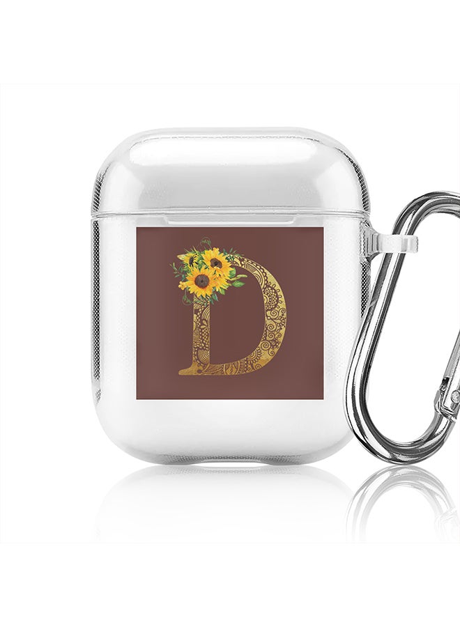 Stylizedd Classic Clear printed Case for Apple Airpods 2 / 1 Soft TPU Gel Thin Transparent Flexible Cover - Custom Monogram Initial Letter Mandala Floral Pattern Alphabet - D (Brown ) - Image 1