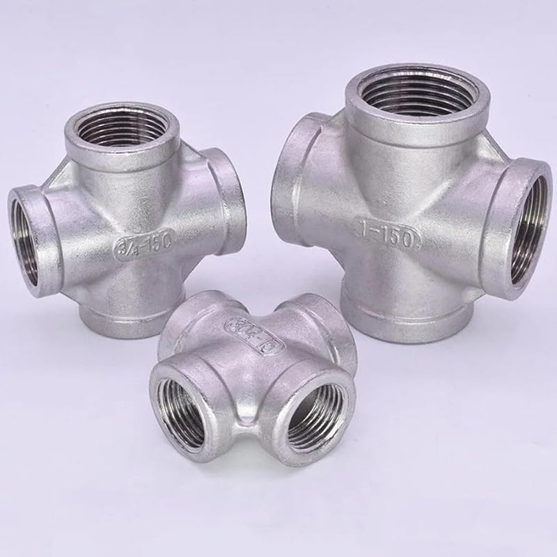 Stainless Steel 304 BSPT Female Cross 4 Way Pipe Fitting Connector 1 5 Inch - Image 4