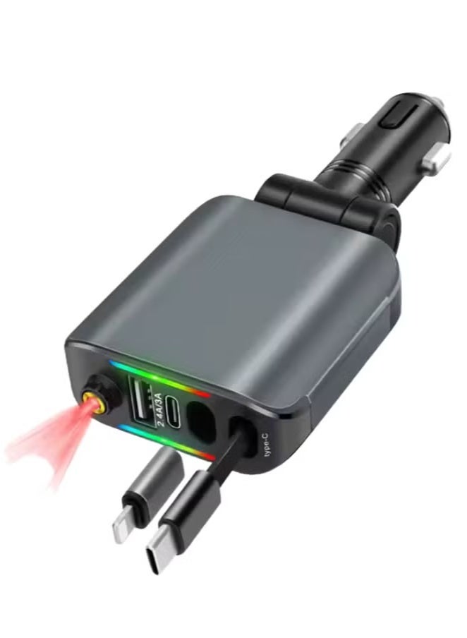 JAJEEK 120W 4-In-1 Retractable Car Charger With Starry Sky LED Display | Dual USB-A & USB-C Cables | PD Fast Charging For Phones, Tablets, GPS | Compact Design | Multi-Layer Safety Protection Against Over-Current, Over-Voltage, Overheating, & Short Circuits | Ideal For All Vehicles - Image 1