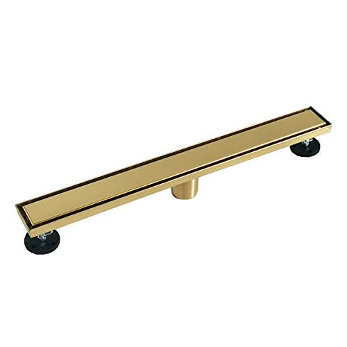 Neodrain 24-Inch Gold Linear Shower Drain, 2-in-1 Flat & Tile Insert Cover, Stainless Steel Linear Drain, Brushed Brass Rectangle Shower Floor Drain with Hair Strainer, Watermark&CUPC Certified - Image 5