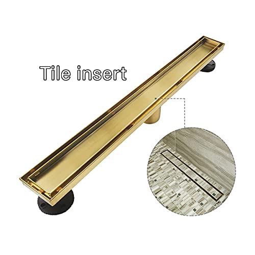 Neodrain 24-Inch Gold Linear Shower Drain, 2-in-1 Flat & Tile Insert Cover, Stainless Steel Linear Drain, Brushed Brass Rectangle Shower Floor Drain with Hair Strainer, Watermark&CUPC Certified - Image 4